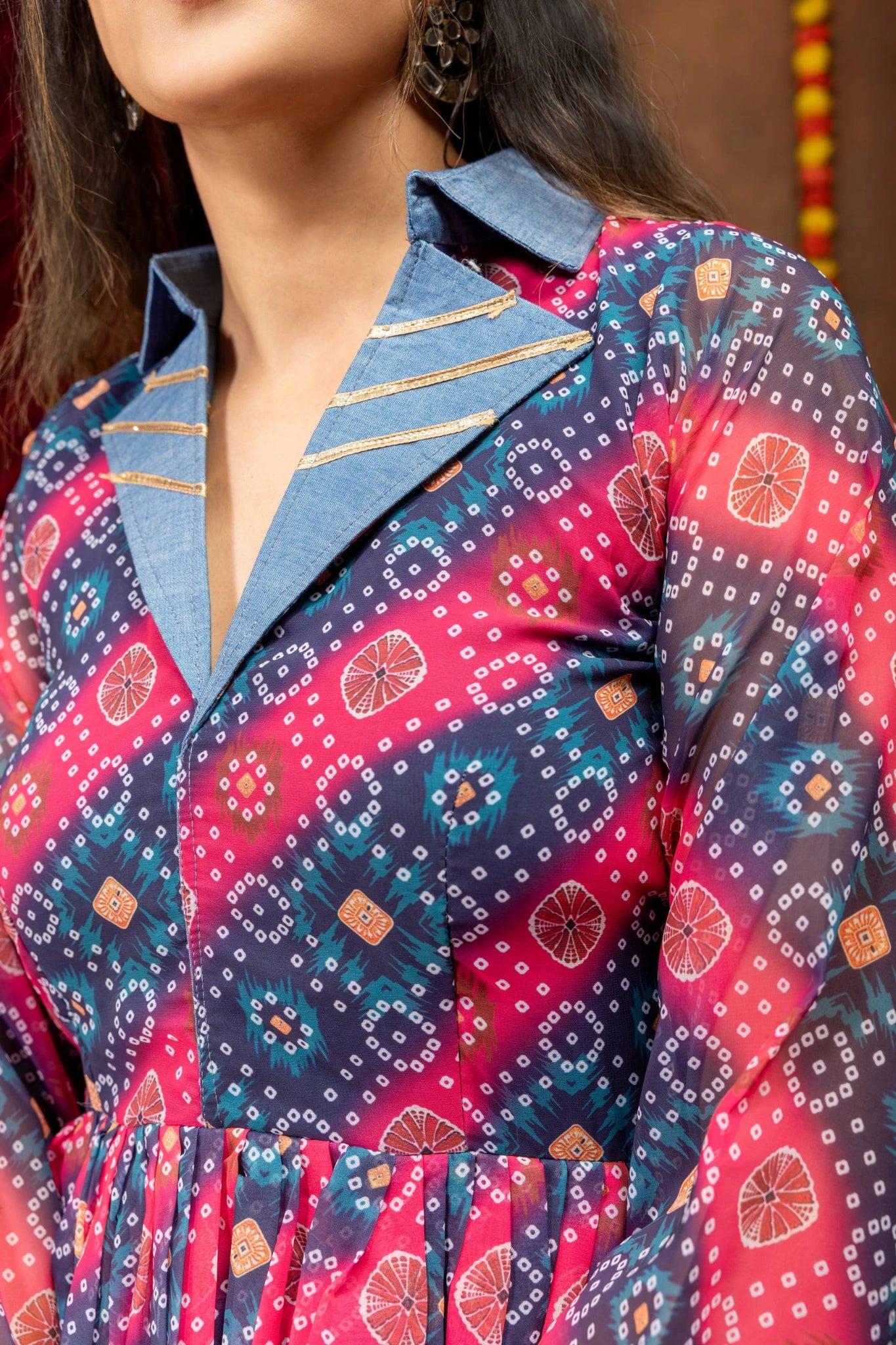 Collar Neck Gota Lace Detail Faux Georgette Kediya Kalyanja KC15